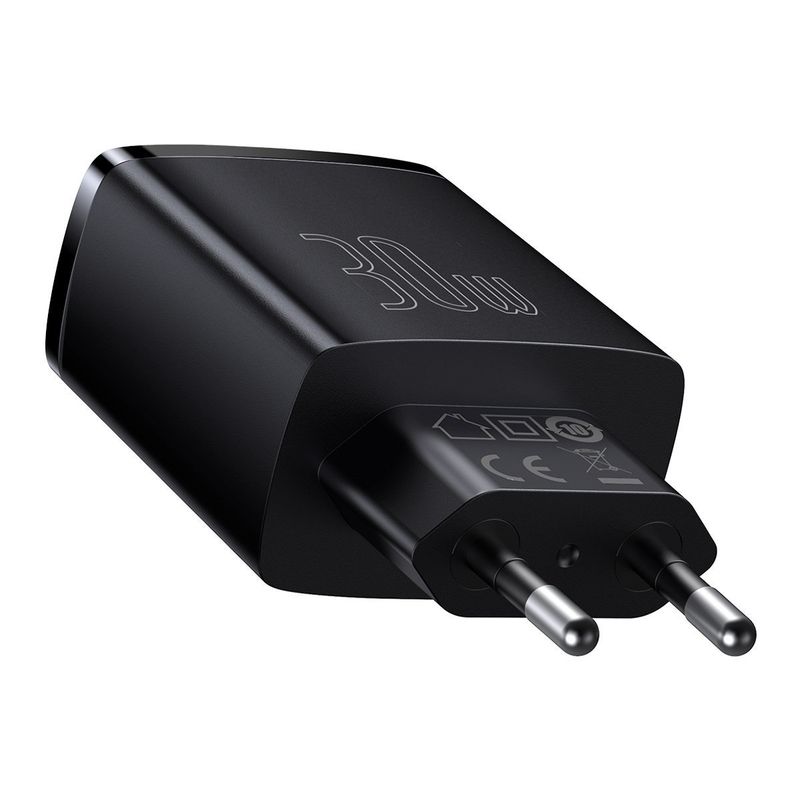 Ładowarka sieciowa BASEUS COMPACT QC 2xUSB/USB-C PD 3A 30W CZARNA/BLACK