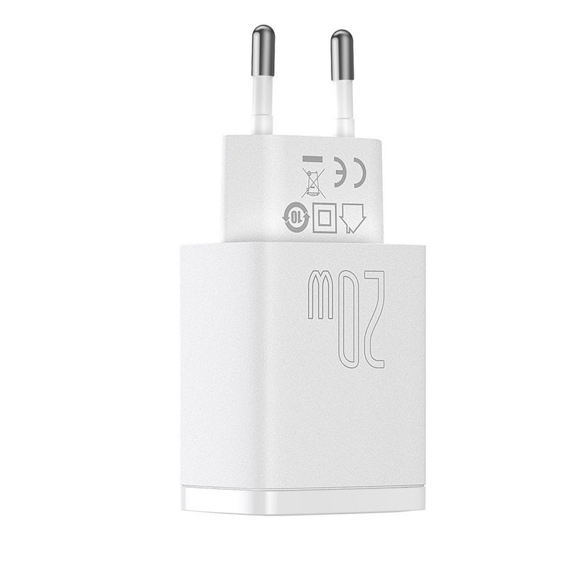 Ładowarka sieciowa BASEUS COMPACT QC USB-USB-C 20W BIAŁA/WHITE