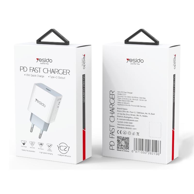 Yesido ładowarka sieciowa YC27 PD 18W QC USB-C WHITE / BIAŁY