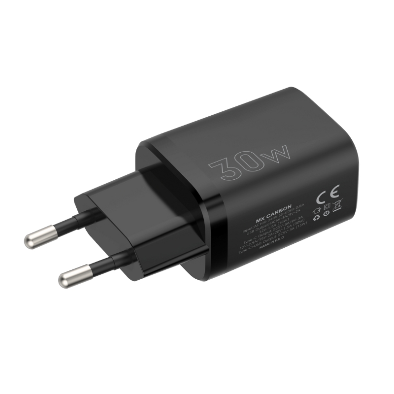 Ładowarka sieciowa MX Carbon 30W PD+QC, USB-A+C BLACK / CZARNY