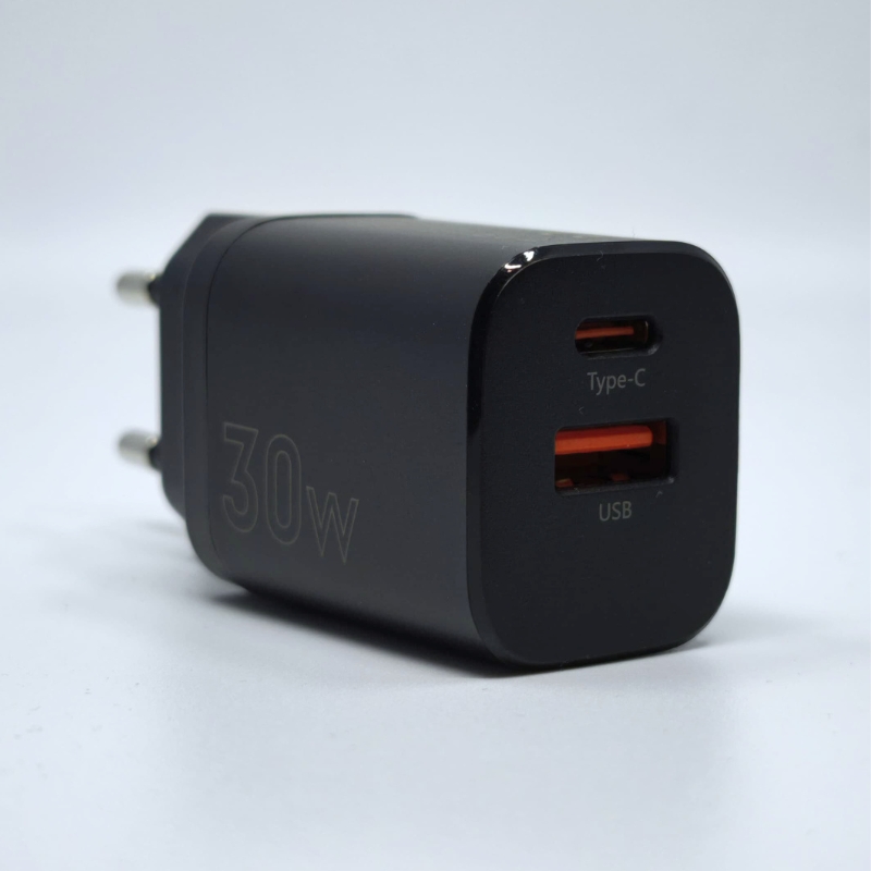 Ładowarka sieciowa MX Carbon 30W PD+QC, USB-A+C BLACK / CZARNY