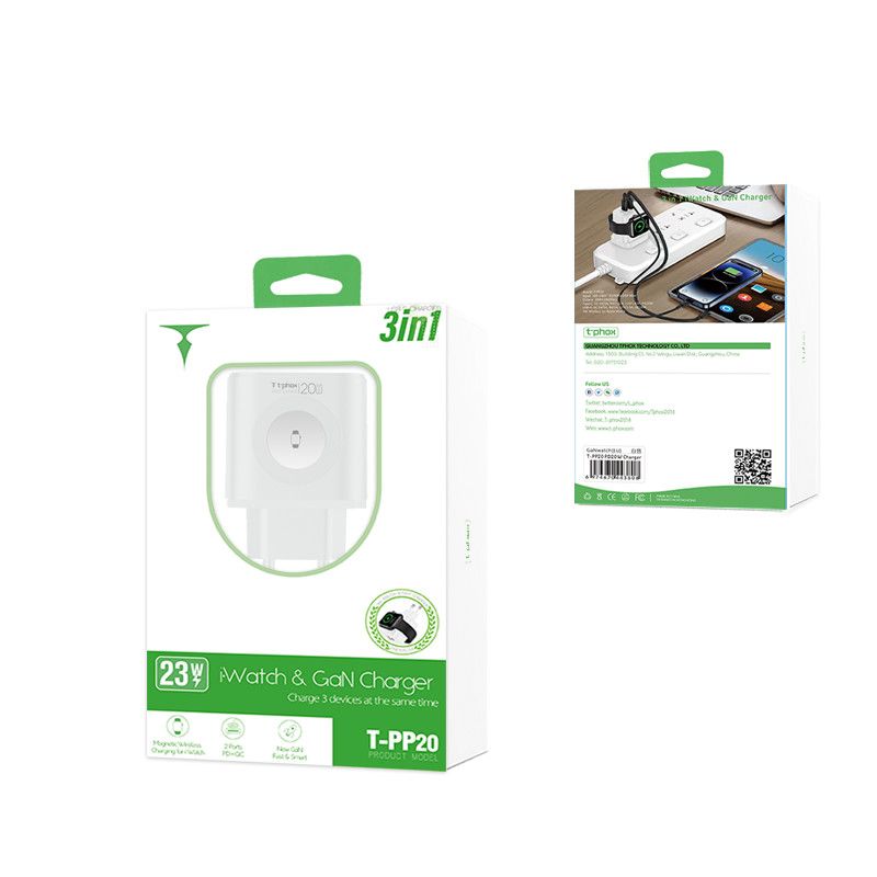 Ładowarka sieciowa T-PHOX T-PP20 GAN Apple Watch 3w1 WHITE