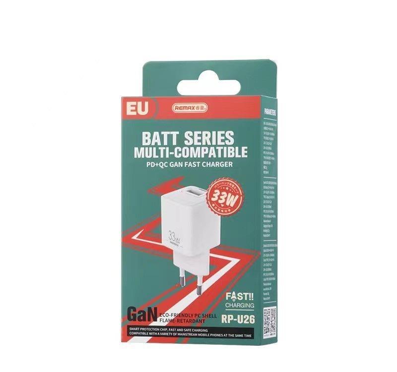 Ładowarka sieciowa REMAX BATT SERIES PD QC 33W RP-U26 1xUSB + 1xUSB-C WHITE