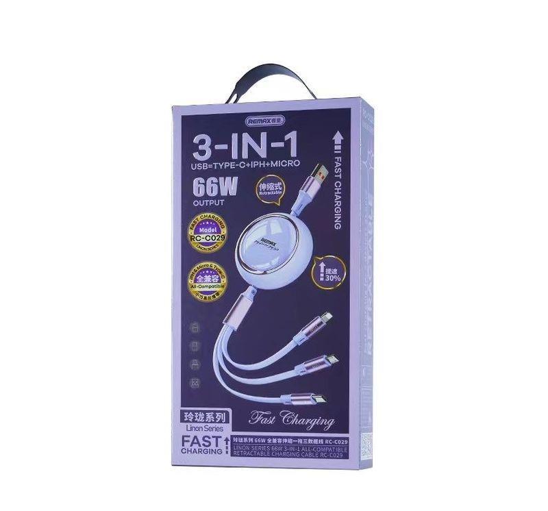 KABEL REMAX LINON SERIES 66W 3w1 USB-C/MICRO/LIGHTNING RC-C029 PURPLE