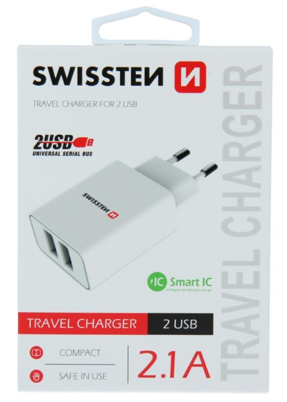 Ładowarka sieciowa SWISSTEN SMART IC 2,1A WHITE 2X USB