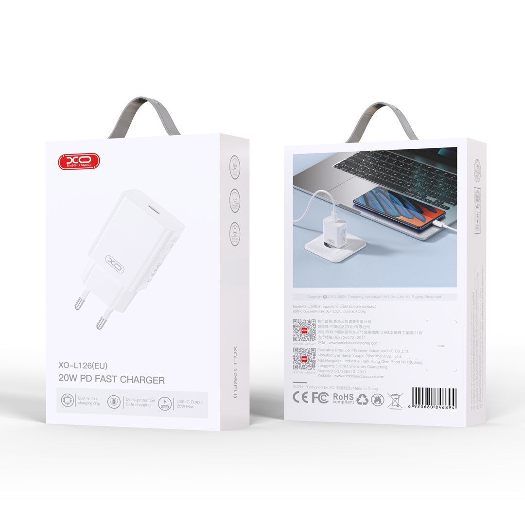 XO ładowarka sieciowa L126 USB-C PD 20W BIAŁA