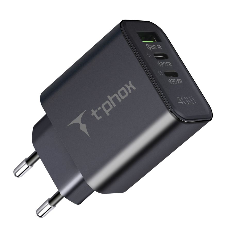 Ładowarka sieciowa T-PHOX FLEXI 40W 2xUSB-C/USB BLACK