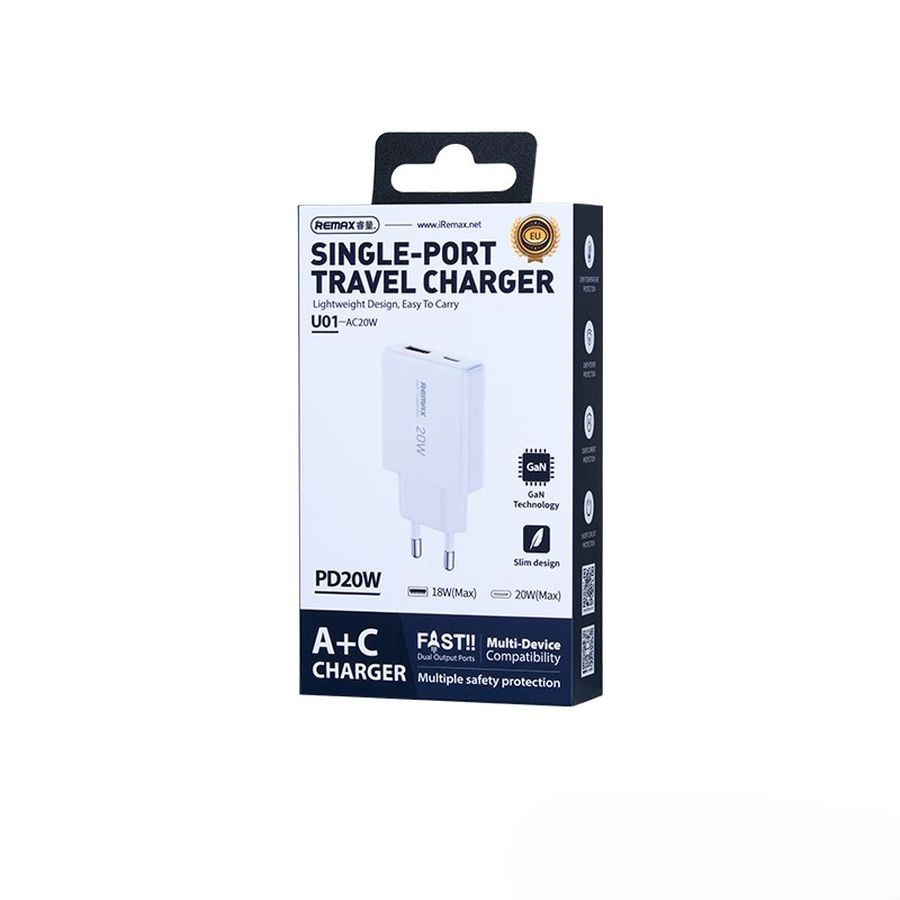 Ładowarka sieciowa REMAX ULTRA THIN GaN 20W RP-U01-AC WHITE