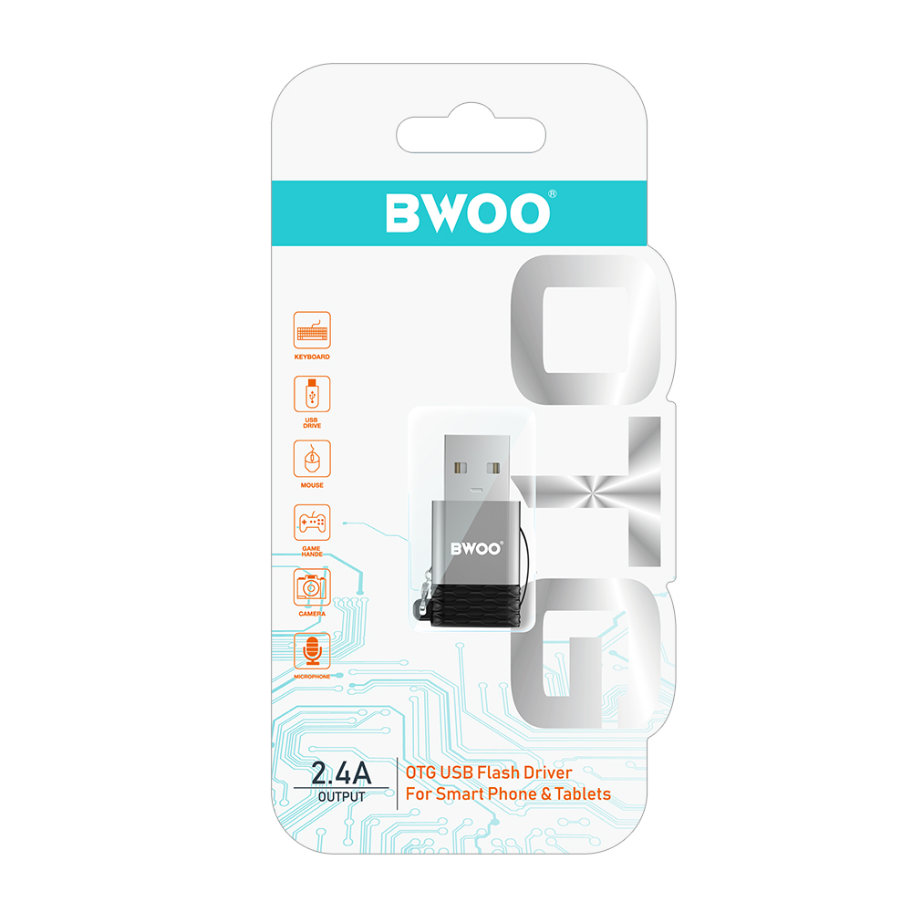 BWOO adapter USB-C - USB szary OTG BZ-38