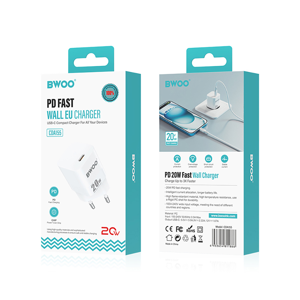 BWOO ładowarka sieciowa PD CDA155 USB-C 20W biała