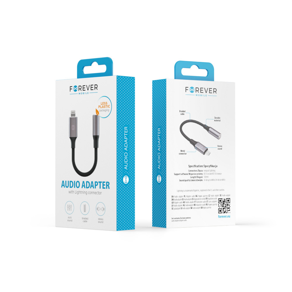 Forever adapter audio AJL-01 jack 3,5 mm - Lightning czarny