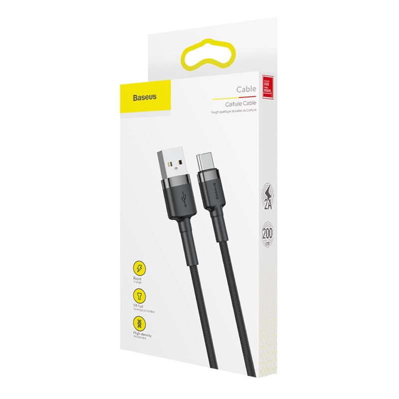 KABEL BASEUS CAFULE USBforTYPE-C GRAY/BL GRAY/BLACK, 2A, 2M
